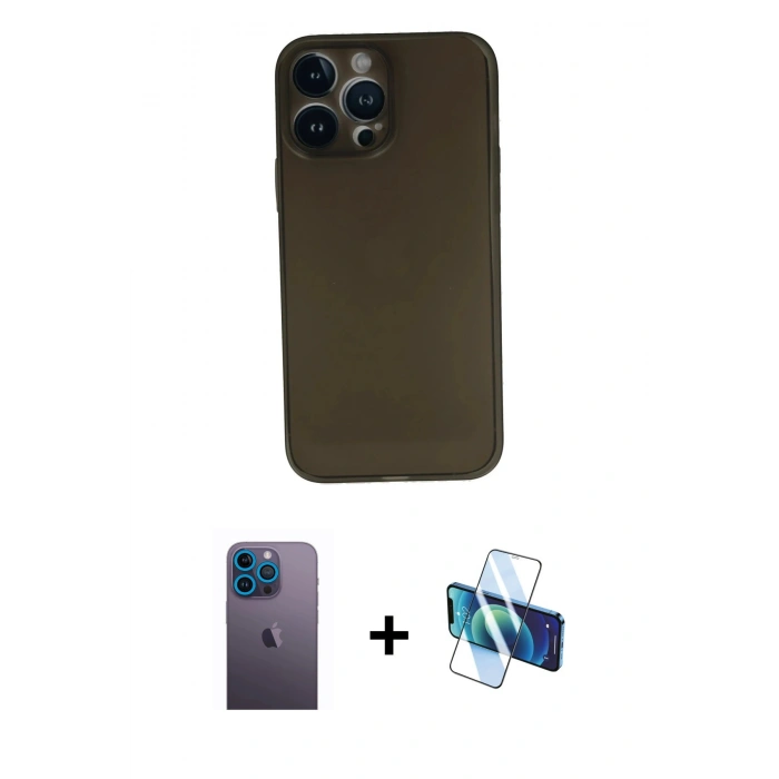 MARSİLYAN™- iPhone 13 Pro Max Kılıf Yadigar Yansıma Serisi - Siyah 3D Antistatik Cam Ekran Koruyucu + Neon Fosforlu Kamera Lens - MI
