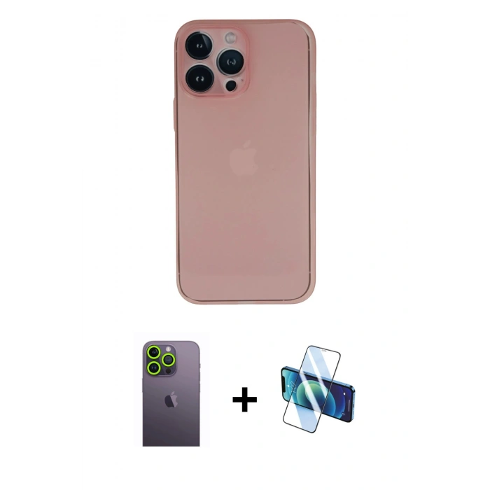 MARSİLYAN™- iPhone 13 Pro Max Kılıf Yadigar Yansıma Serisi - Siyah 3D Antistatik Cam Ekran Koruyucu + Neon Fosforlu Kamera Lens - YL