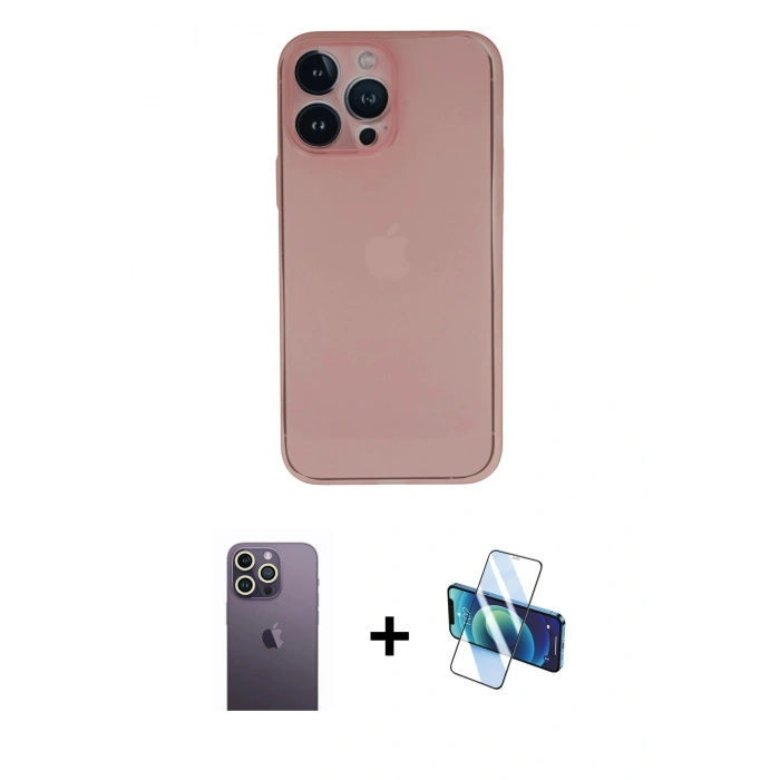 MARSİLYAN™- iPhone 13 Pro Max Kılıf Yadigar Yansıma Serisi - Siyah 3D Antistatik Cam Ekran Koruyucu + Neon Fosforlu Kamera Lens - BZ