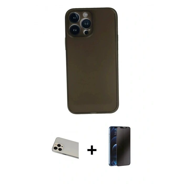MARSİLYAN™- iPhone 13 Pro Max Kılıf Yadigar Yansıma Serisi - Siyah 3D Antistatik Hayalet Cam Ekran Koruyucu + Rainbow Kamera Lens Koruma Cam - REGD