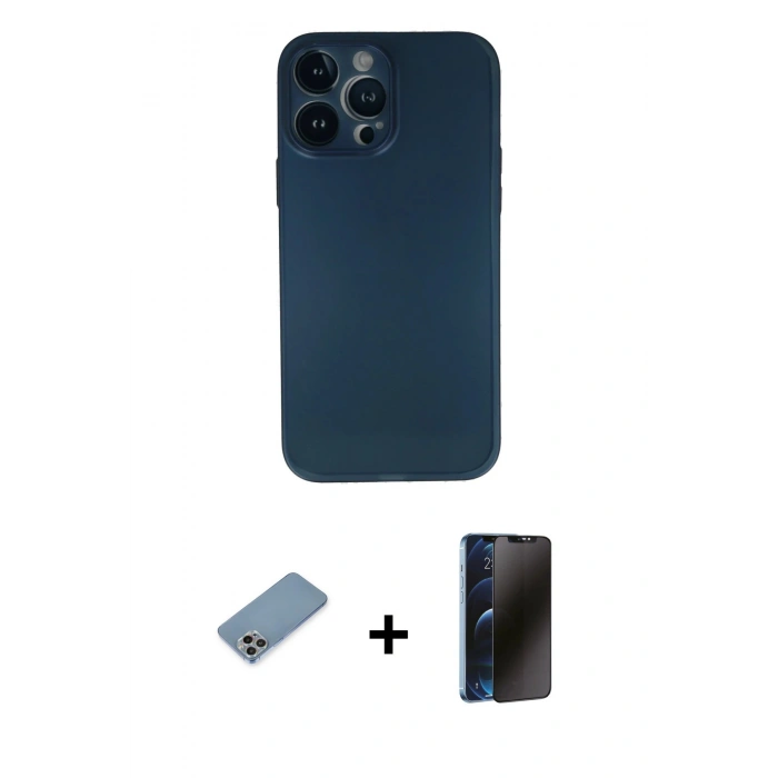 MARSİLYAN™- iPhone 13 Pro Max Kılıf Yadigar Yansıma Serisi - Siyah 3D Antistatik Hayalet Cam Ekran Koruyucu + Shine Kamera Lens Koruma Cam - GI