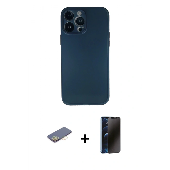 MARSİLYAN™- iPhone 13 Pro Max Kılıf Yadigar Yansıma Serisi - Siyah 3D Antistatik Hayalet Cam Ekran Koruyucu + Renkli Kamera Lens Koruma Cam - SI
