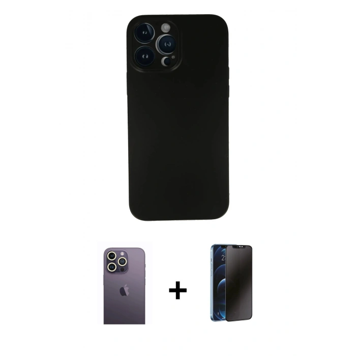 MARSİLYAN™- iPhone 13 Pro Max Kılıf Yadigar Yansıma Serisi - Siyah 3D Antistatik Hayalet Cam Ekran Koruyucu + Neon Fosforlu Kamera Lens - BZ