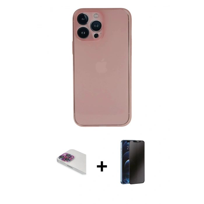 MARSİLYAN™- iPhone 13 Pro Max Kılıf Yadigar Yansıma Serisi - Siyah 3D Antistatik Hayalet Cam Ekran Koruyucu + Pers Alüminyum Kamera Lens - GI