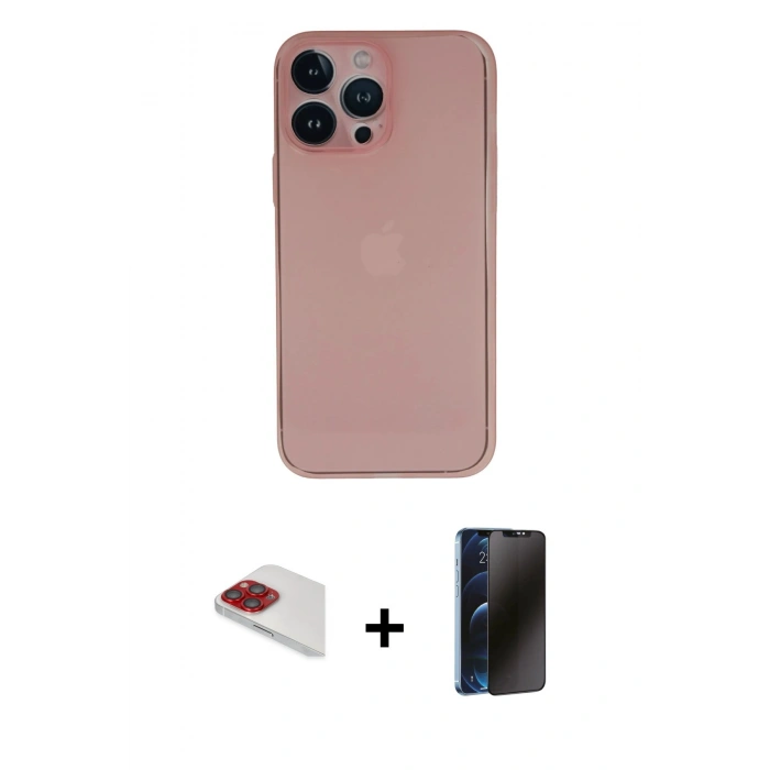 MARSİLYAN™- iPhone 13 Pro Max Kılıf Yadigar Yansıma Serisi - Siyah 3D Antistatik Hayalet Cam Ekran Koruyucu + Pers Alüminyum Kamera Lens - KI