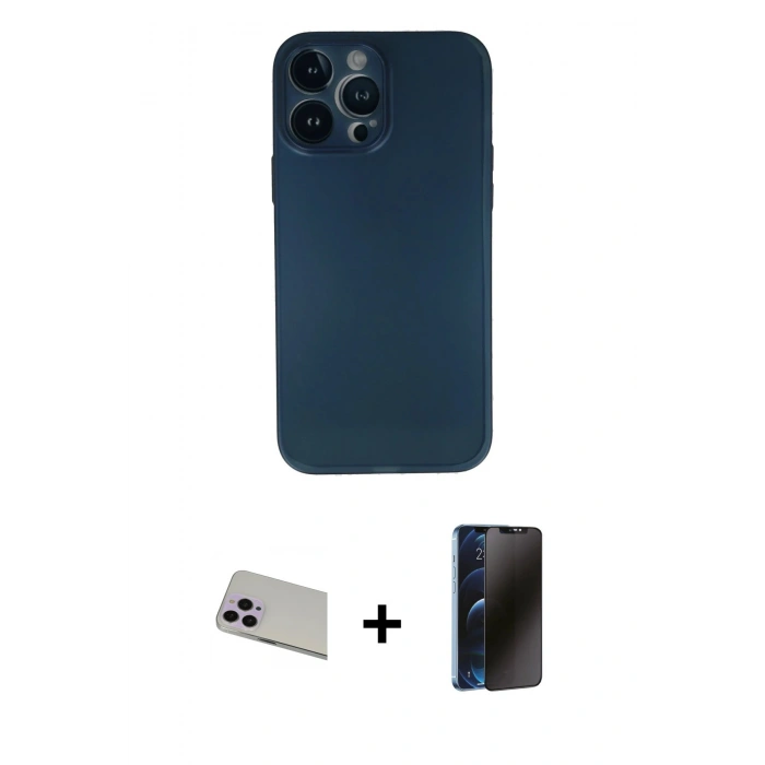 MARSİLYAN™- iPhone 13 Pro Max Kılıf Yadigar Yansıma Serisi - Siyah 3D Antistatik Hayalet Cam Ekran Koruyucu + Rainbow Kamera Lens Koruma Cam - MR