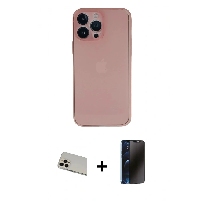 MARSİLYAN™- iPhone 13 Pro Max Kılıf Yadigar Yansıma Serisi - Siyah 3D Antistatik Hayalet Cam Ekran Koruyucu + Rainbow Kamera Lens Koruma Cam - REGD