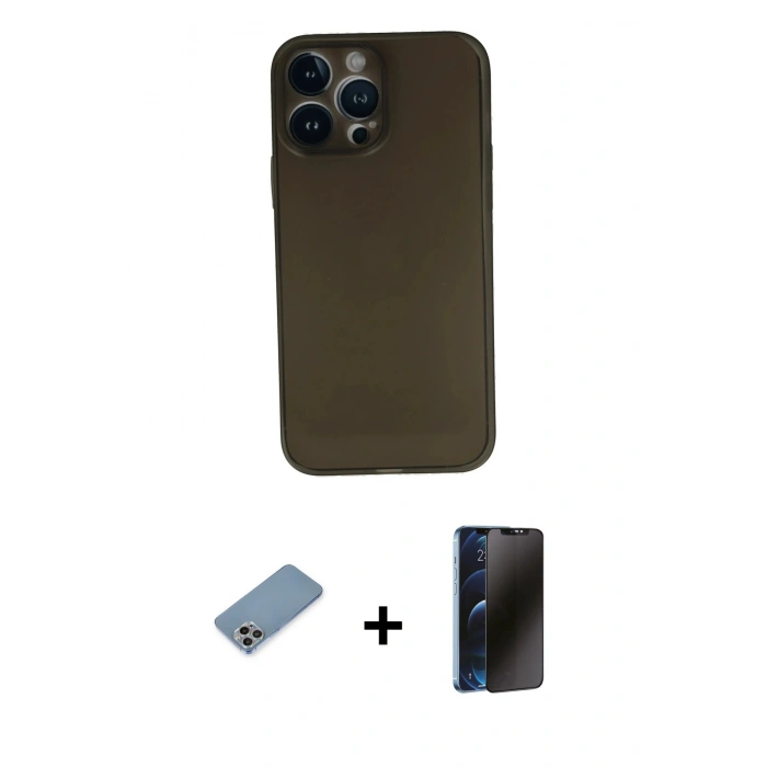 MARSİLYAN™- iPhone 13 Pro Max Kılıf Yadigar Yansıma Serisi - Siyah 3D Antistatik Hayalet Cam Ekran Koruyucu + Shine Kamera Lens Koruma Cam - GI