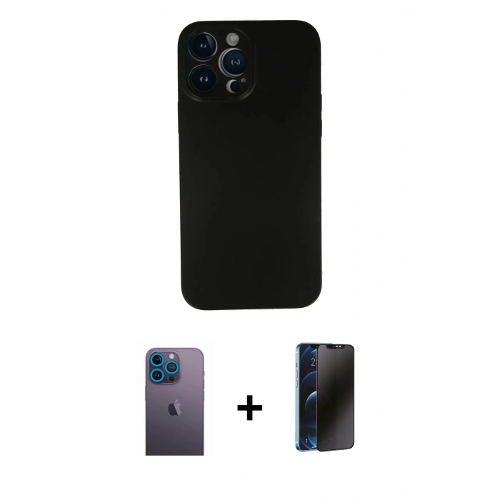MARSİLYAN™- iPhone 13 Pro Max Kılıf Yadigar Yansıma Serisi - Siyah 3D Antistatik Hayalet Cam Ekran Koruyucu + Neon Fosforlu Kamera Lens - MI