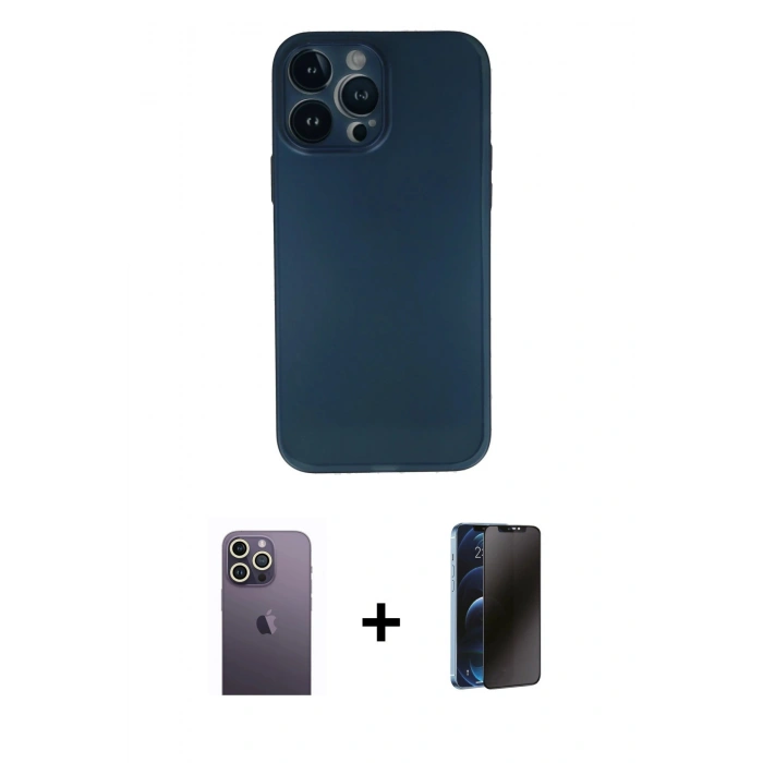 MARSİLYAN™- iPhone 13 Pro Max Kılıf Yadigar Yansıma Serisi - Siyah 3D Antistatik Hayalet Cam Ekran Koruyucu + Neon Fosforlu Kamera Lens - BZ