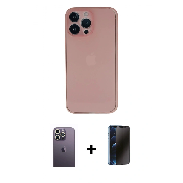 MARSİLYAN™- iPhone 13 Pro Max Kılıf Yadigar Yansıma Serisi - Siyah 3D Antistatik Hayalet Cam Ekran Koruyucu + Neon Fosforlu Kamera Lens - BZ