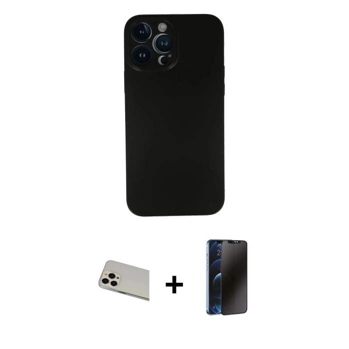 MARSİLYAN™- iPhone 13 Pro Max Kılıf Yadigar Yansıma Serisi - Siyah 3D Antistatik Hayalet Cam Ekran Koruyucu + Rainbow Kamera Lens Koruma Cam - REGD