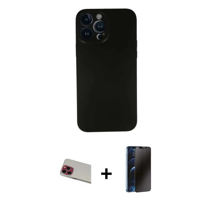MARSİLYAN™- iPhone 13 Pro Max Kılıf Yadigar Yansıma Serisi - Siyah 3D Antistatik Hayalet Cam Ekran Koruyucu + Rainbow Kamera Lens Koruma Cam - KI