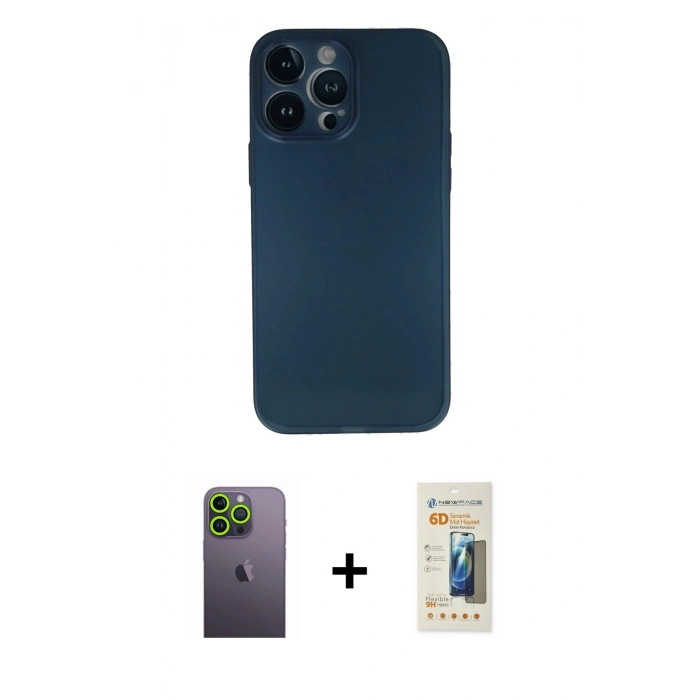 MARSİLYAN™- iPhone 13 Pro Max Kılıf Yadigar Yansıma Serisi - Siyah 6D Mat Seramik Hayalet Nano Ekran Koruyucu + Neon Fosforlu Kamera Lens - YL