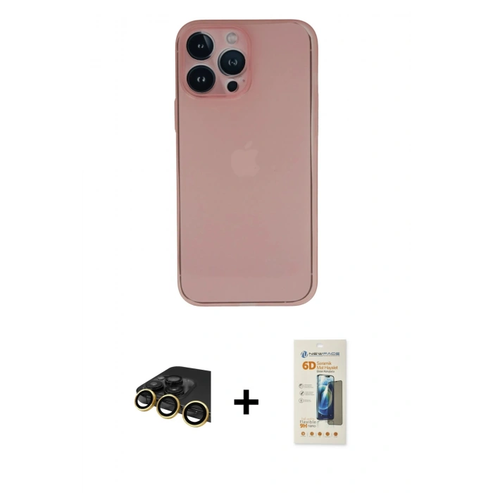 MARSİLYAN™- iPhone 13 Pro Max Kılıf Yadigar Yansıma Serisi - Siyah 6D Mat Seramik Hayalet Nano Ekran Koruyucu + Raze Metal Kamera Lens - GD