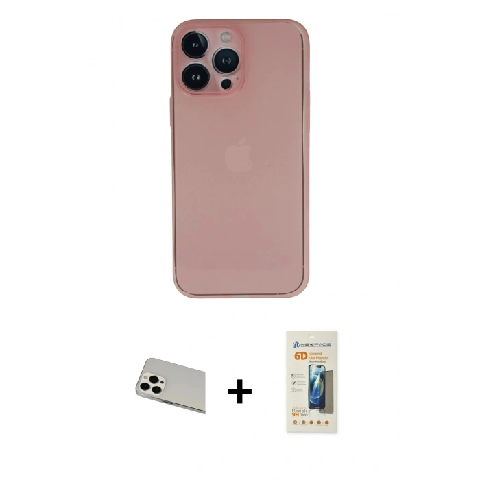 MARSİLYAN™- iPhone 13 Pro Max Kılıf Yadigar Yansıma Serisi - Siyah 6D Mat Seramik Hayalet Nano Ekran Koruyucu + Rainbow Kamera Lens Koruma Cam - BZ