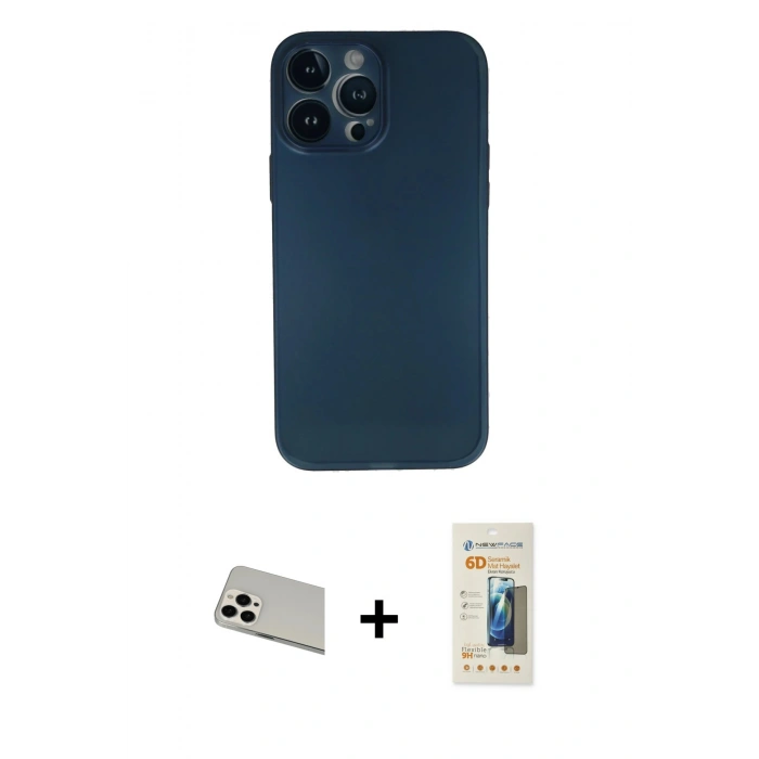 MARSİLYAN™- iPhone 13 Pro Max Kılıf Yadigar Yansıma Serisi - Siyah 6D Mat Seramik Hayalet Nano Ekran Koruyucu + Rainbow Kamera Lens Koruma Cam - BZ