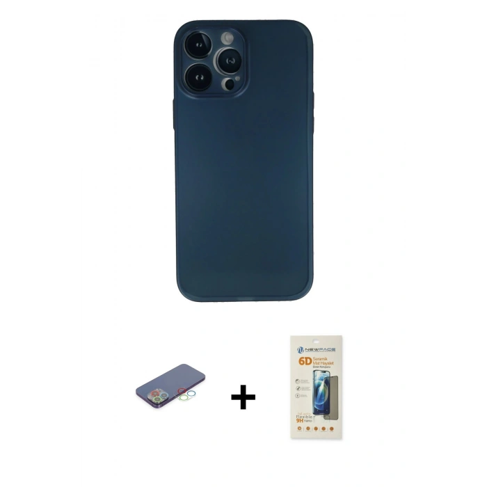 MARSİLYAN™- iPhone 13 Pro Max Kılıf Yadigar Yansıma Serisi - Siyah 6D Mat Seramik Hayalet Nano Ekran Koruyucu + Renkli Kamera Lens Koruma Cam - MI