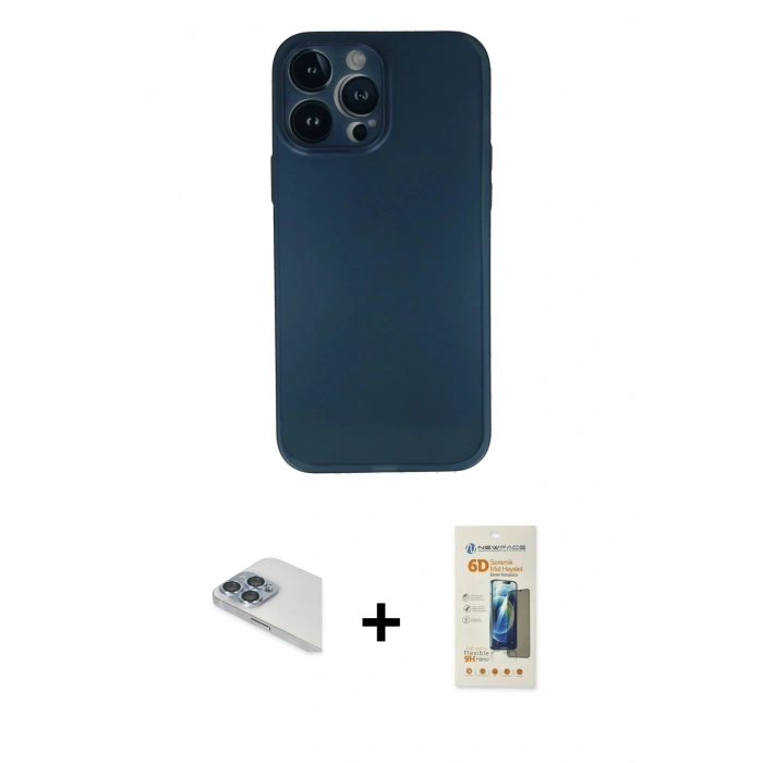 MARSİLYAN™- iPhone 13 Pro Max Kılıf Yadigar Yansıma Serisi - Siyah 6D Mat Seramik Hayalet Nano Ekran Koruyucu + Pers Alüminyum Kamera Lens - SABE