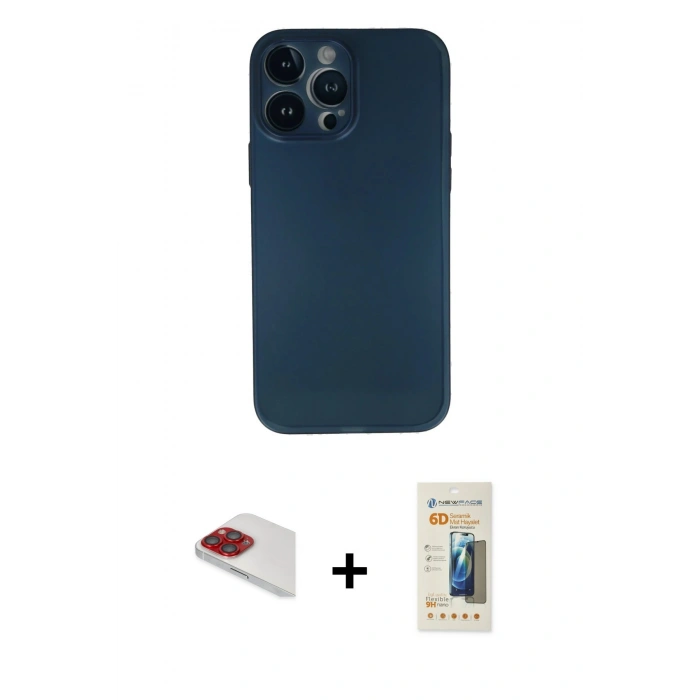MARSİLYAN™- iPhone 13 Pro Max Kılıf Yadigar Yansıma Serisi - Siyah 6D Mat Seramik Hayalet Nano Ekran Koruyucu + Pers Alüminyum Kamera Lens - KI