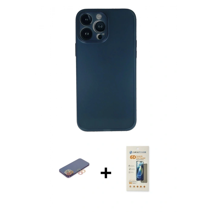 MARSİLYAN™- iPhone 13 Pro Max Kılıf Yadigar Yansıma Serisi - Siyah 6D Mat Seramik Hayalet Nano Ekran Koruyucu + Renkli Kamera Lens Koruma Cam - TU