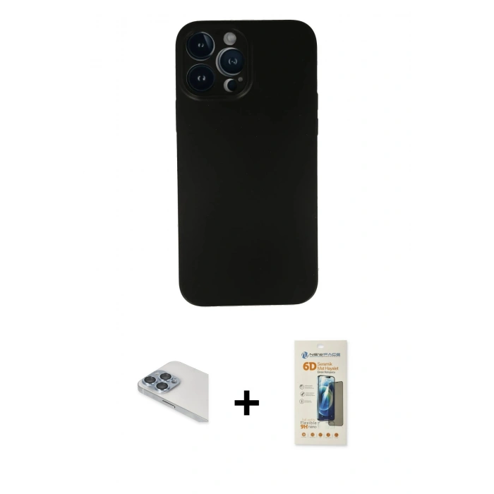 MARSİLYAN™- iPhone 13 Pro Max Kılıf Yadigar Yansıma Serisi - Siyah 6D Mat Seramik Hayalet Nano Ekran Koruyucu + Pers Alüminyum Kamera Lens - SABE