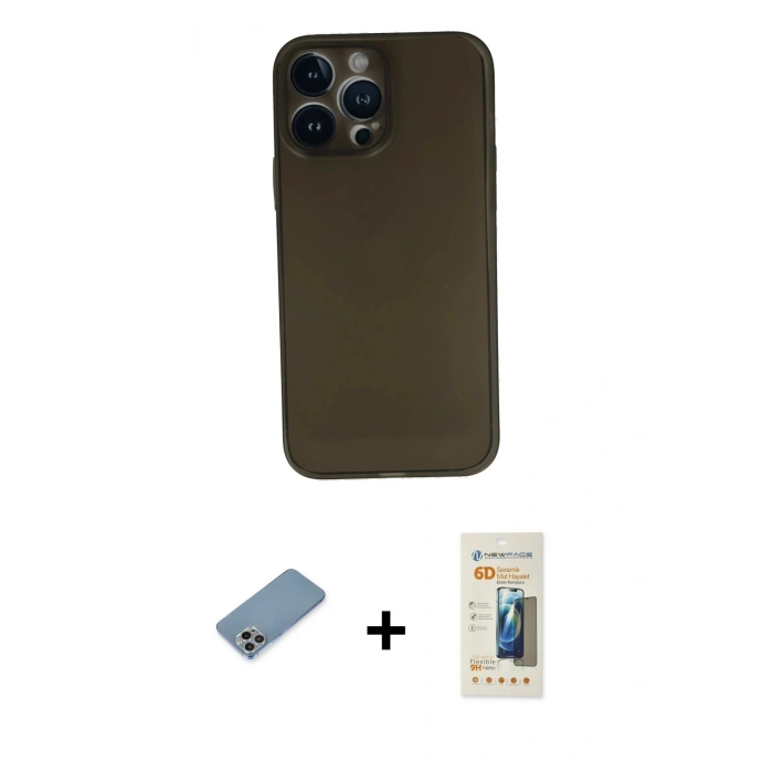 MARSİLYAN™- iPhone 13 Pro Max Kılıf Yadigar Yansıma Serisi - Siyah 6D Mat Seramik Hayalet Nano Ekran Koruyucu + Shine Kamera Lens Koruma Cam - GI