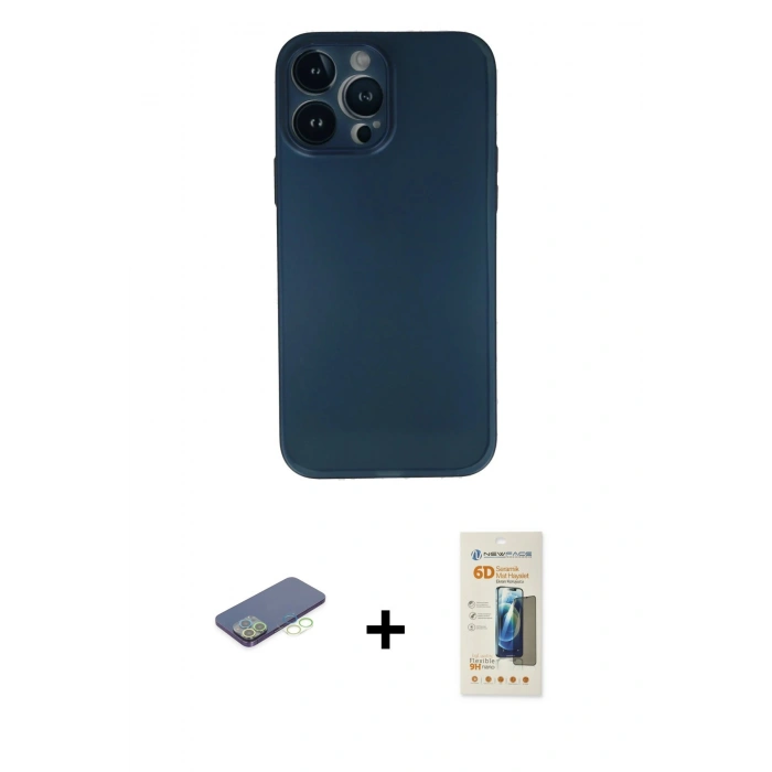 MARSİLYAN™- iPhone 13 Pro Max Kılıf Yadigar Yansıma Serisi - Siyah 6D Mat Seramik Hayalet Nano Ekran Koruyucu + Renkli Kamera Lens Koruma Cam - YL