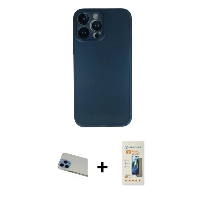 MARSİLYAN™- iPhone 13 Pro Max Kılıf Yadigar Yansıma Serisi - Siyah 6D Mat Seramik Hayalet Nano Ekran Koruyucu + Rainbow Kamera Lens Koruma Cam - MI