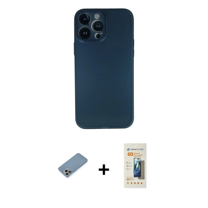 MARSİLYAN™- iPhone 13 Pro Max Kılıf Yadigar Yansıma Serisi - Siyah 6D Mat Seramik Hayalet Nano Ekran Koruyucu + Shine Kamera Lens Koruma Cam - GI