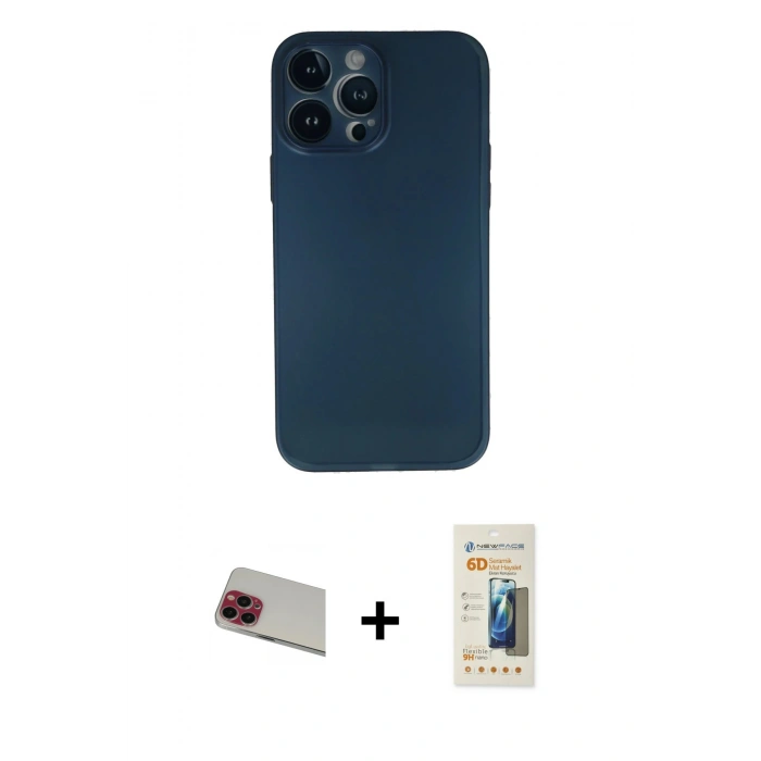 MARSİLYAN™- iPhone 13 Pro Max Kılıf Yadigar Yansıma Serisi - Siyah 6D Mat Seramik Hayalet Nano Ekran Koruyucu + Rainbow Kamera Lens Koruma Cam - KI