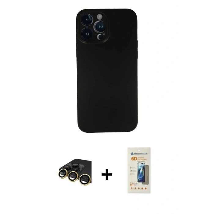 MARSİLYAN™- iPhone 13 Pro Max Kılıf Yadigar Yansıma Serisi - Siyah 6D Mat Seramik Hayalet Nano Ekran Koruyucu + Raze Metal Kamera Lens - GD
