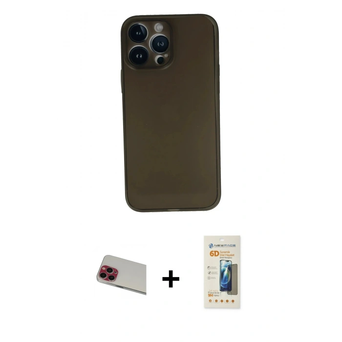 MARSİLYAN™- iPhone 13 Pro Max Kılıf Yadigar Yansıma Serisi - Siyah 6D Mat Seramik Hayalet Nano Ekran Koruyucu + Rainbow Kamera Lens Koruma Cam - KI