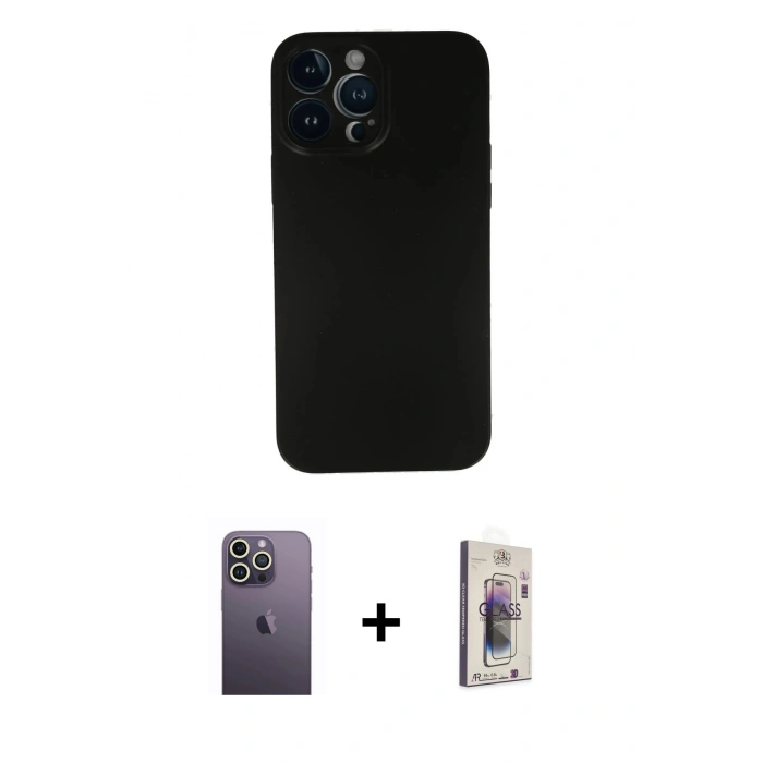 MARSİLYAN™- iPhone 13 Pro Max Kılıf Yadigar Yansıma Serisi - Siyah Bilvis 3D Cam Ekran Koruyucu + Neon Fosforlu Kamera Lens - BZ