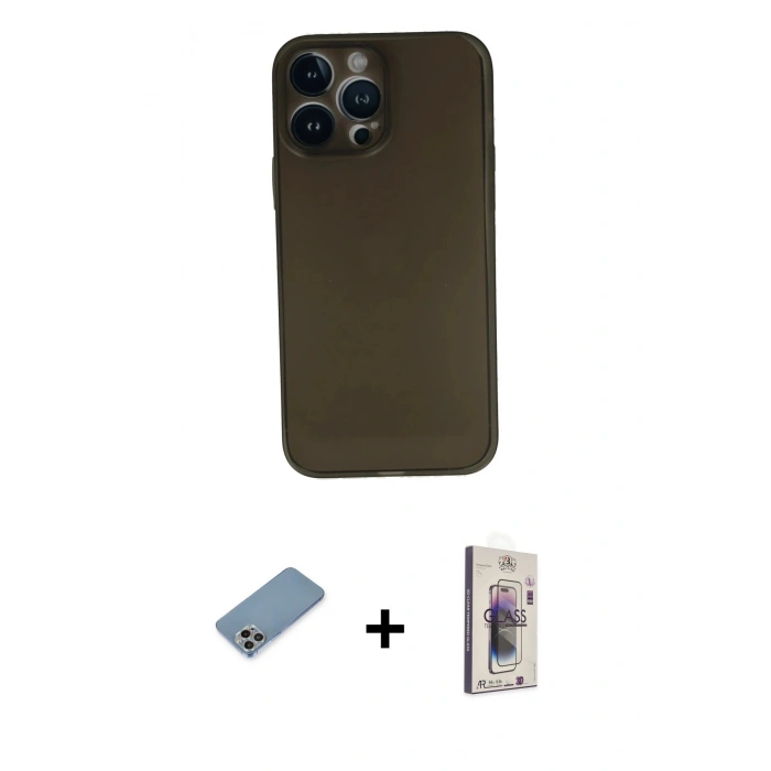 MARSİLYAN™- iPhone 13 Pro Max Kılıf Yadigar Yansıma Serisi - Siyah Bilvis 3D Cam Ekran Koruyucu + Shine Kamera Lens Koruma Cam - GI