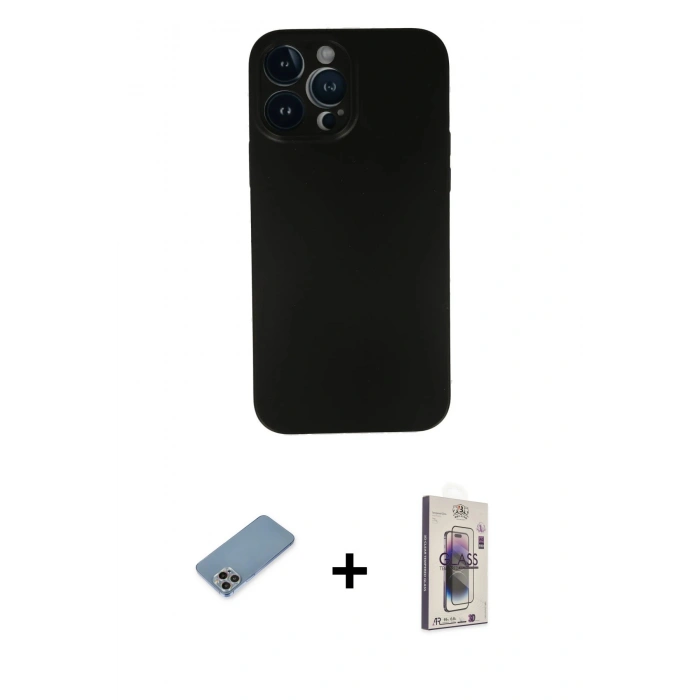 MARSİLYAN™- iPhone 13 Pro Max Kılıf Yadigar Yansıma Serisi - Siyah Bilvis 3D Cam Ekran Koruyucu + Shine Kamera Lens Koruma Cam - GI