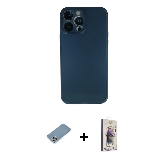 MARSİLYAN™- iPhone 13 Pro Max Kılıf Yadigar Yansıma Serisi - Siyah Bilvis 3D Cam Ekran Koruyucu + Shine Kamera Lens Koruma Cam - GI