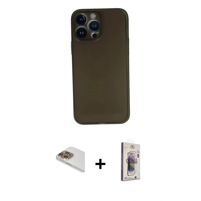 MARSİLYAN™- iPhone 13 Pro Max Kılıf Yadigar Yansıma Serisi - Siyah Bilvis 3D Cam Ekran Koruyucu + Gold Pers Alüminyum Kamera Lens