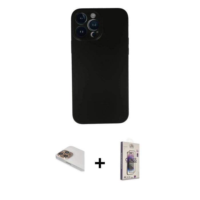MARSİLYAN™- iPhone 13 Pro Max Kılıf Yadigar Yansıma Serisi - Siyah Bilvis 3D Cam Ekran Koruyucu + Gold Pers Alüminyum Kamera Lens