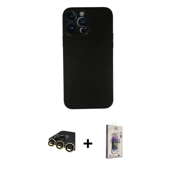 MARSİLYAN™- iPhone 13 Pro Max Kılıf Yadigar Yansıma Serisi - Siyah Bilvis 3D Cam Ekran Koruyucu + Raze Metal Kamera Lens - GD