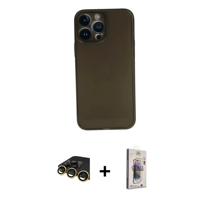 MARSİLYAN™- iPhone 13 Pro Max Kılıf Yadigar Yansıma Serisi - Siyah Bilvis 3D Cam Ekran Koruyucu + Raze Metal Kamera Lens - GD