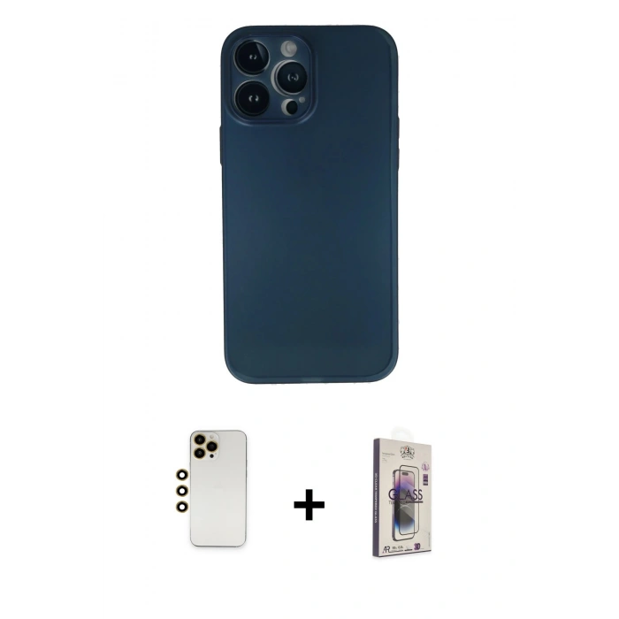 MARSİLYAN™- iPhone 13 Pro Max Kılıf Yadigar Yansıma Serisi - Siyah Bilvis 3D Cam Ekran Koruyucu + Gold Shine Kamera Lens