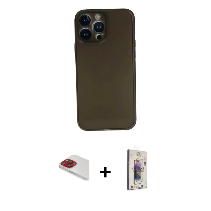 MARSİLYAN™- iPhone 13 Pro Max Kılıf Yadigar Yansıma Serisi - Siyah Bilvis 3D Cam Ekran Koruyucu + Kırmızı Pers Alüminyum Kamera Lens