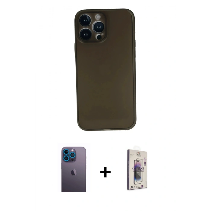MARSİLYAN™- iPhone 13 Pro Max Kılıf Yadigar Yansıma Serisi - Siyah Bilvis 3D Cam Ekran Koruyucu + Neon Fosforlu Kamera Lens - MI