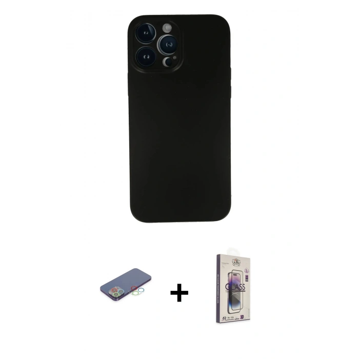 MARSİLYAN™- iPhone 13 Pro Max Kılıf Yadigar Yansıma Serisi - Siyah Bilvis 3D Cam Ekran Koruyucu + Renkli Kamera Lens Koruma Cam - MI