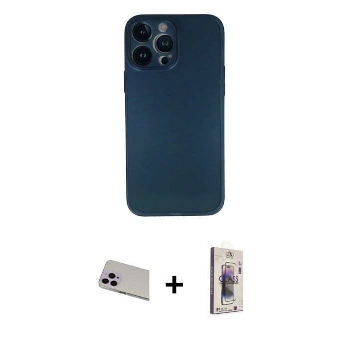MARSİLYAN™- iPhone 13 Pro Max Kılıf Yadigar Yansıma Serisi - Siyah Bilvis 3D Cam Ekran Koruyucu + Rainbow Kamera Lens Koruma Cam - MR