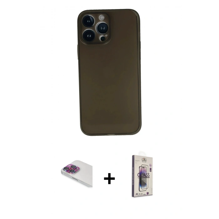 MARSİLYAN™- iPhone 13 Pro Max Kılıf Yadigar Yansıma Serisi - Siyah Bilvis 3D Cam Ekran Koruyucu + Pers Alüminyum Kamera Lens - GI