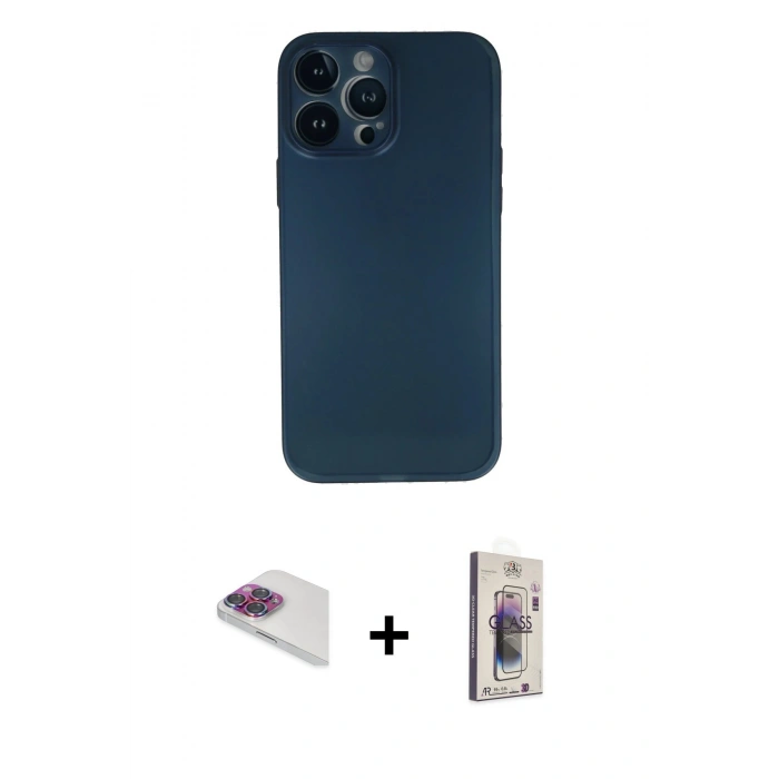MARSİLYAN™- iPhone 13 Pro Max Kılıf Yadigar Yansıma Serisi - Siyah Bilvis 3D Cam Ekran Koruyucu + Pers Alüminyum Kamera Lens - GI
