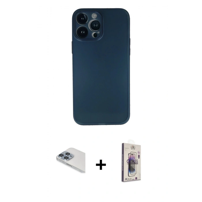 MARSİLYAN™- iPhone 13 Pro Max Kılıf Yadigar Yansıma Serisi - Siyah Bilvis 3D Cam Ekran Koruyucu + Pers Alüminyum Kamera Lens - SABE