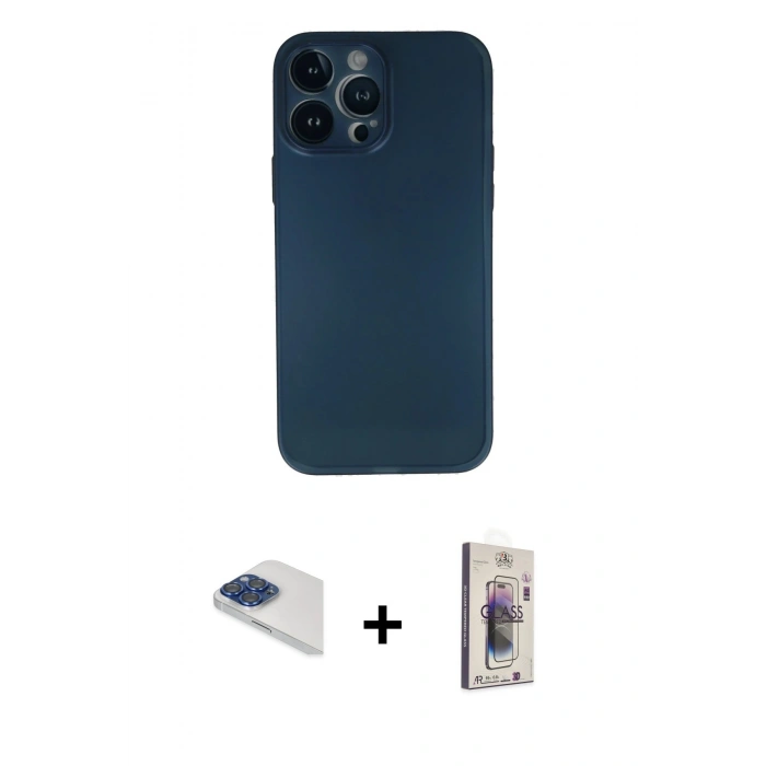MARSİLYAN™- iPhone 13 Pro Max Kılıf Yadigar Yansıma Serisi - Siyah Bilvis 3D Cam Ekran Koruyucu + Pers Alüminyum Kamera Lens - LT